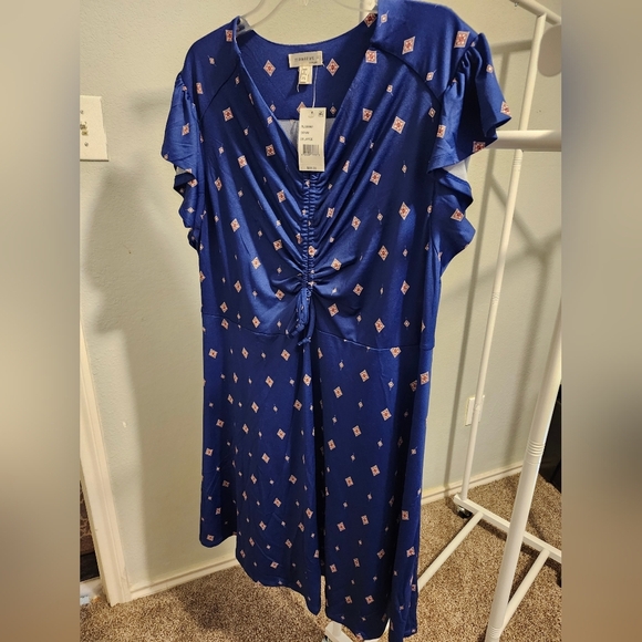 Monteau 2xl blue flowy dress poly/spandex 25 p2p 45 long - Picture 6 of 6